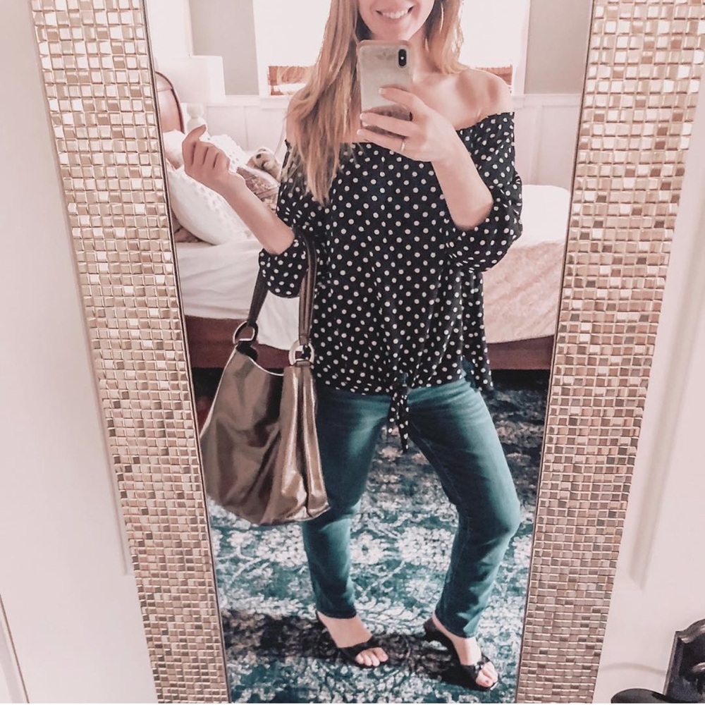 Veronica M Black and White Polka Dot Blouse - size Small